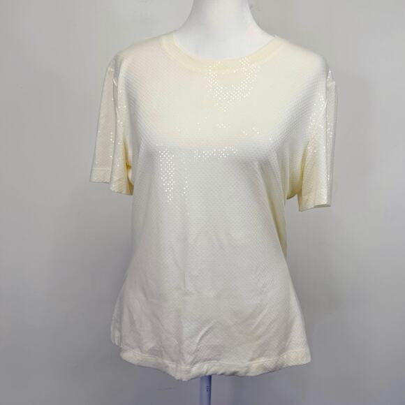 ST. JOHN Caviar Sequin Crew Neck Top Cream Womens M Casual Embellished Shimmer - Picture 2 of 10